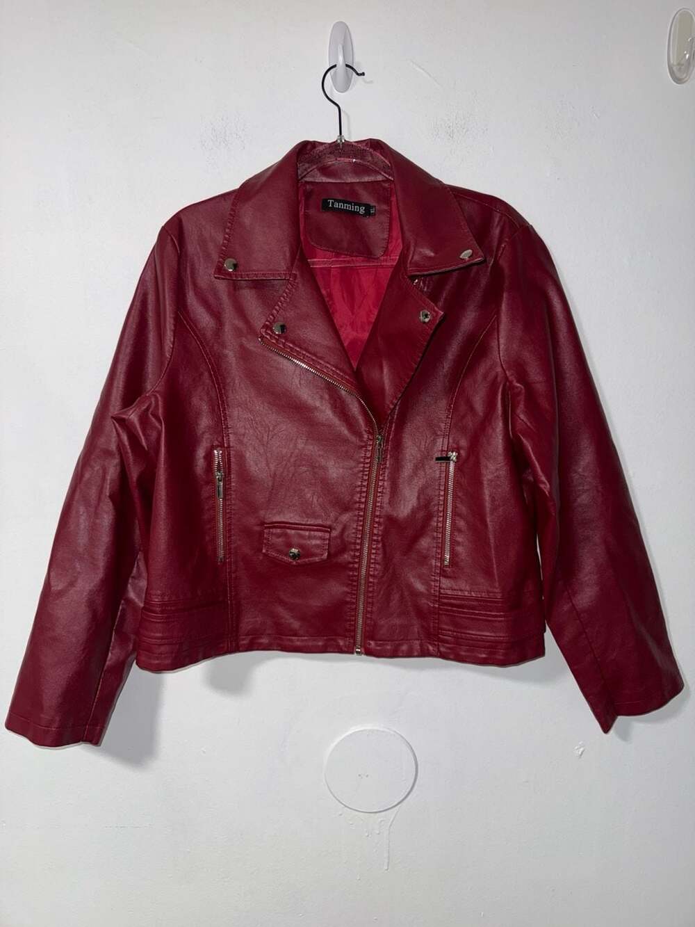 Tanming Faux Leather Moto Jacket Size XL Red Biker Coat